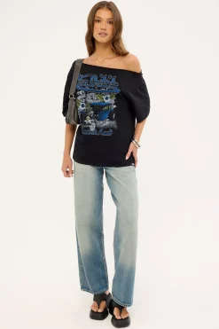 Von Dutch One Shoulder SS Tee Washed Black