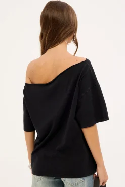 Von Dutch One Shoulder SS Tee Washed Black