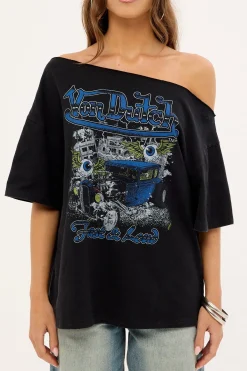 Von Dutch One Shoulder SS Tee Washed Black