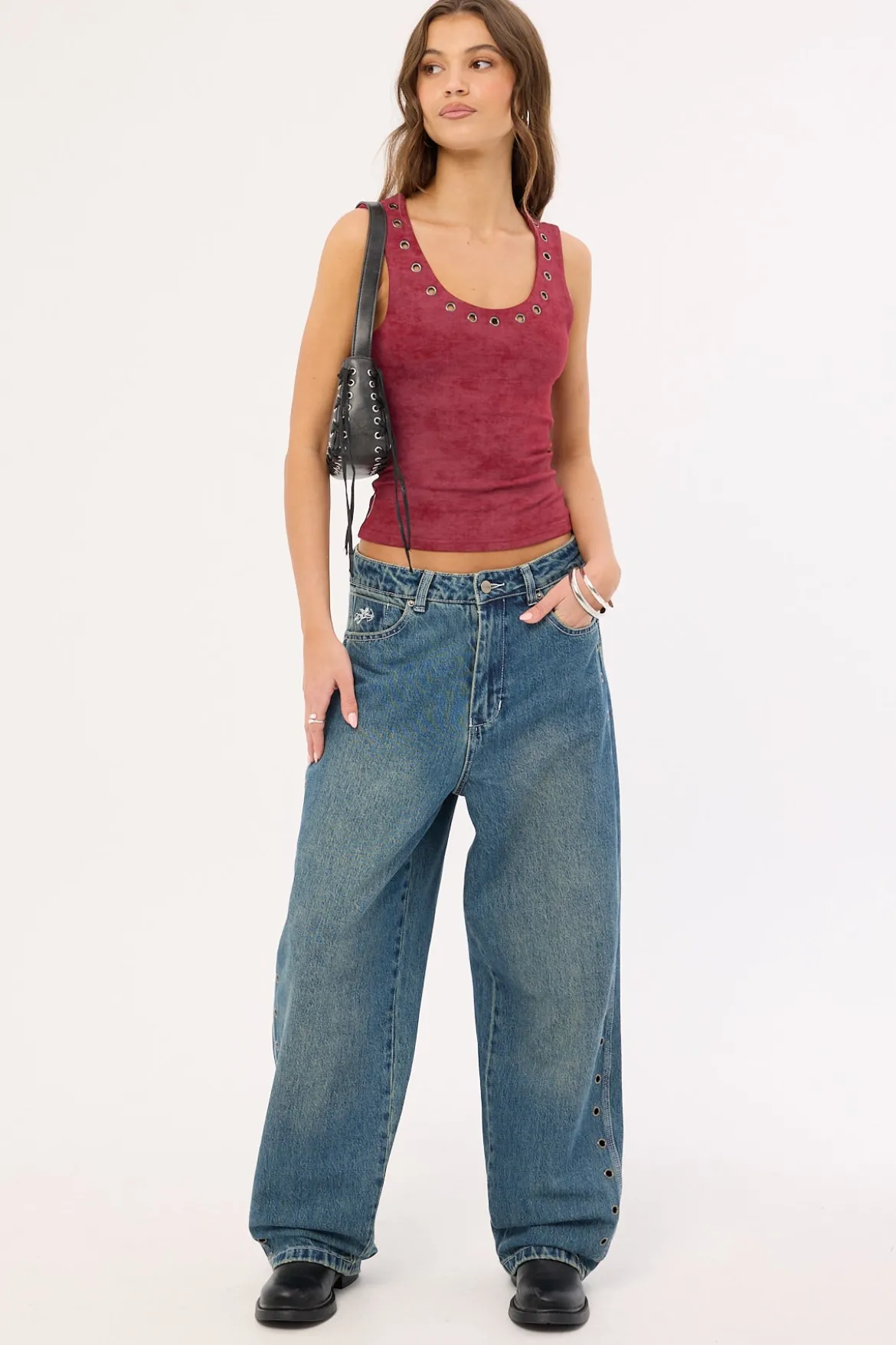 Vortex Big Baggy Jean Dirty Mid Blue