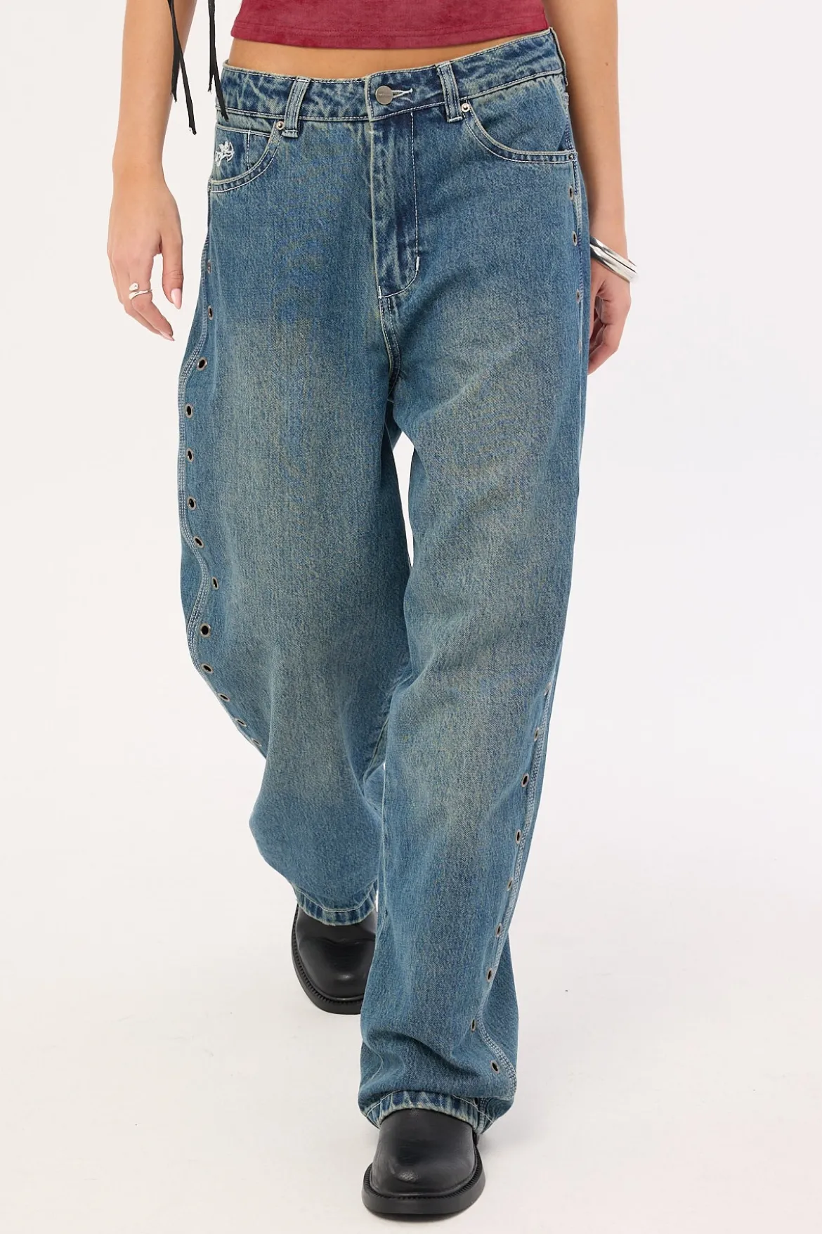 Vortex Big Baggy Jean Dirty Mid Blue