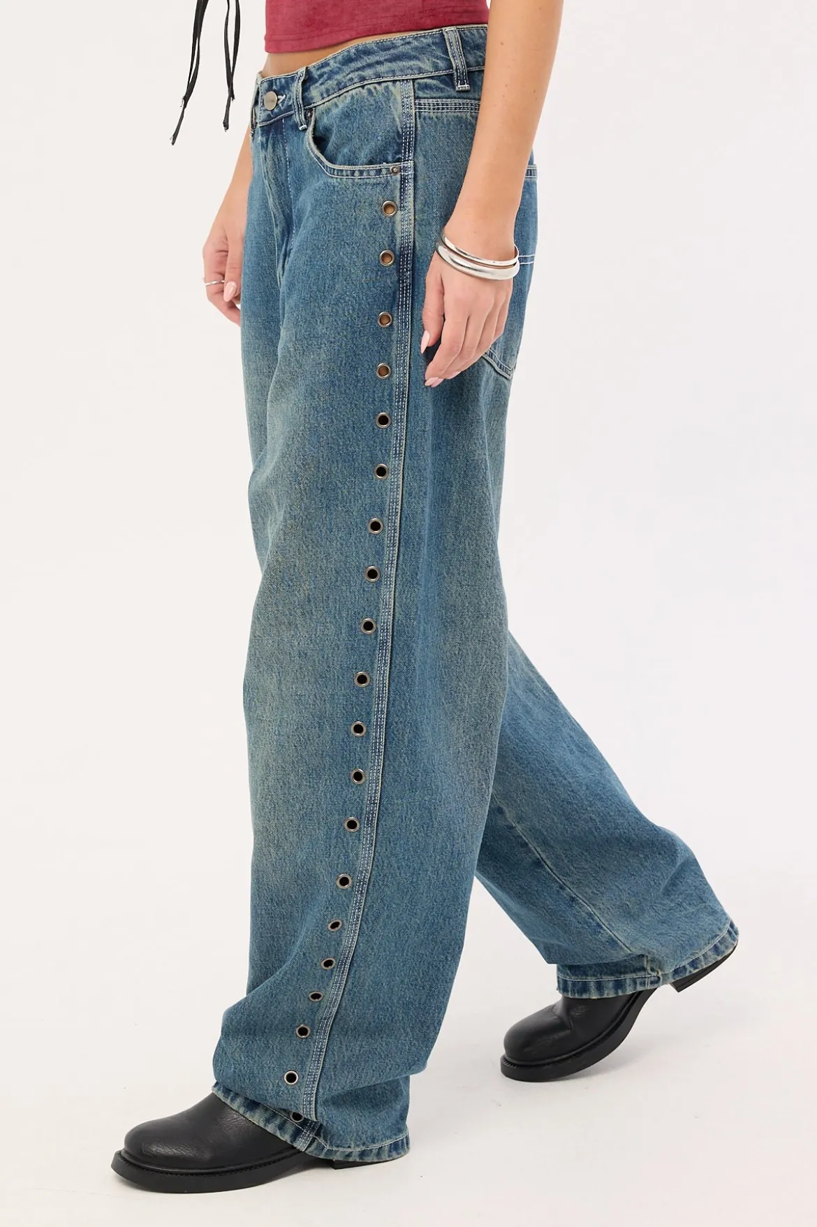 Vortex Big Baggy Jean Dirty Mid Blue