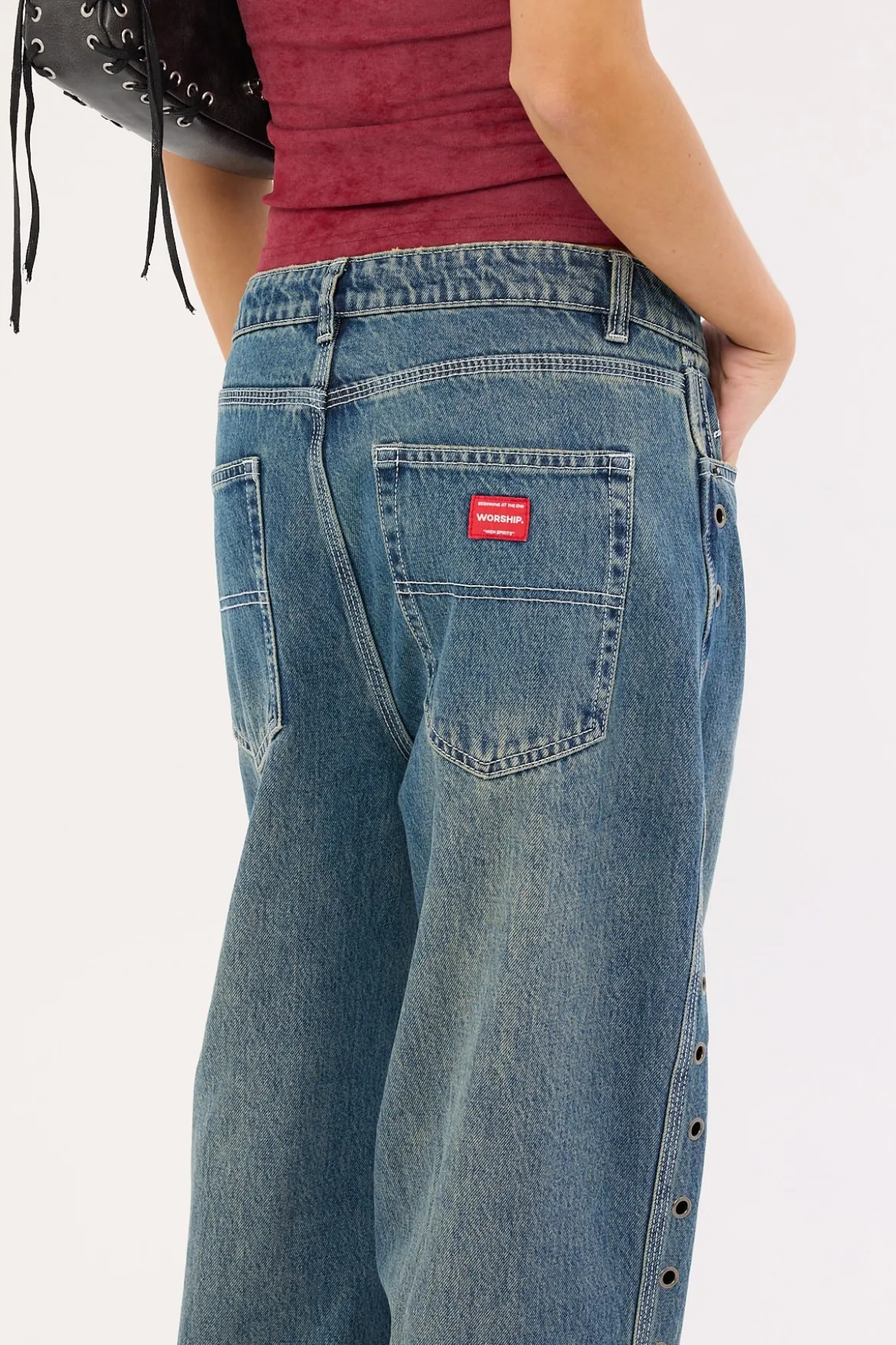 Vortex Big Baggy Jean Dirty Mid Blue