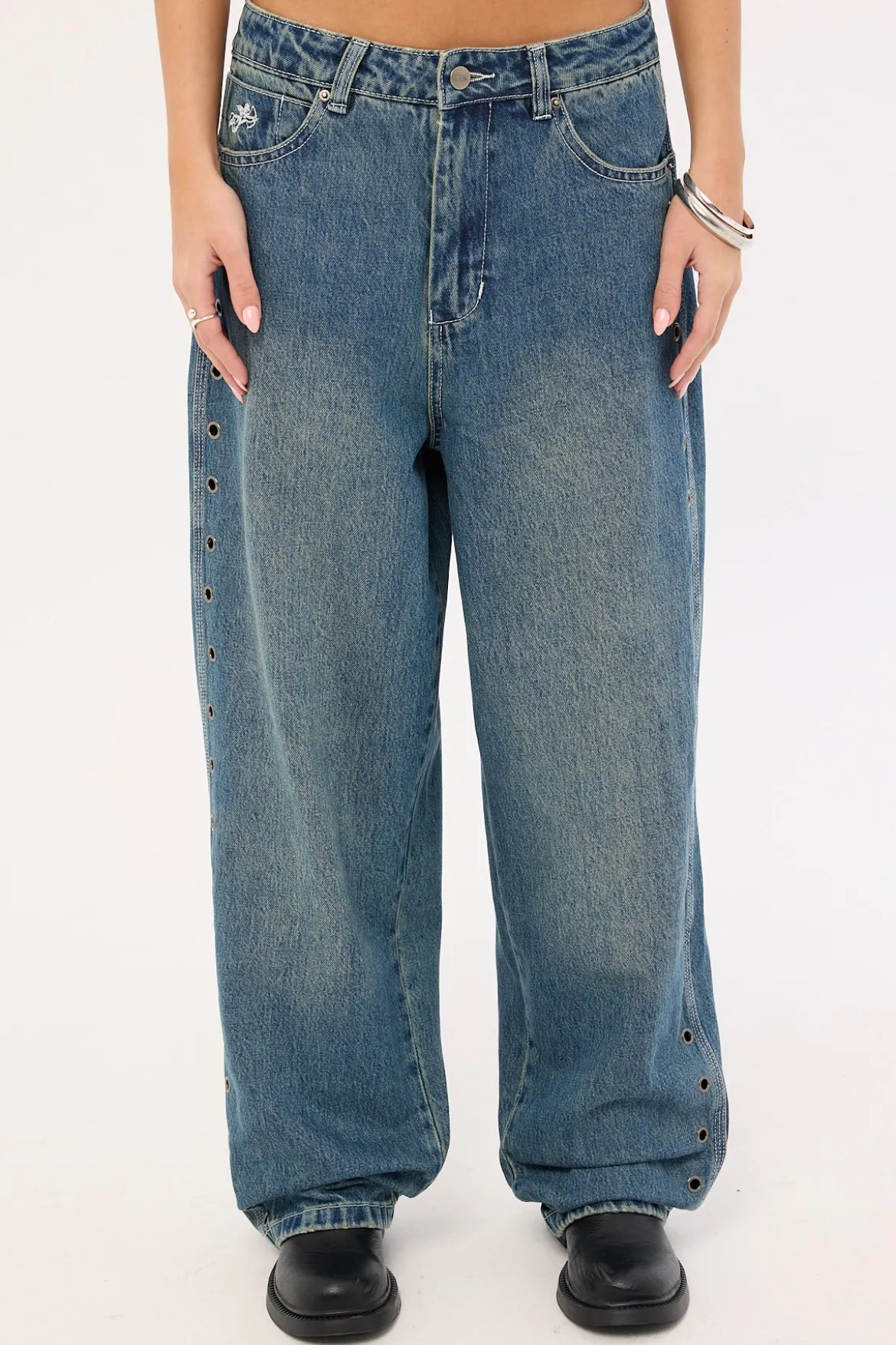 Vortex Big Baggy Jean Dirty Mid Blue