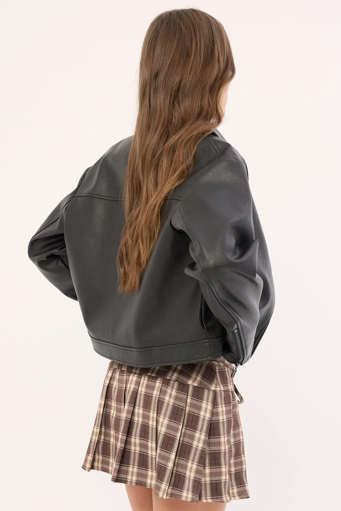 Waist Cord Tie Pleated Skirt Brown Print