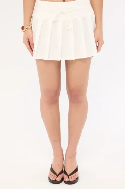 Waist Cord Tie Pleated Skirt White