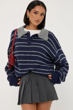 Waist Cord Tie Pleated Skirt Grey