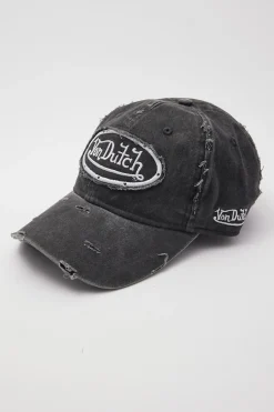 Washed Black Canvas Embroidery Patch Destroyed Wash Cap Black Wash/Grey Embro
