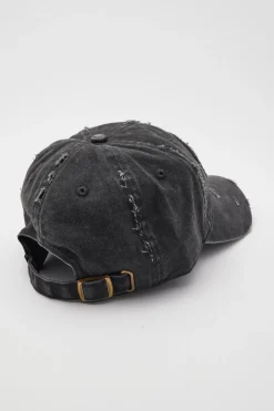 Washed Black Canvas Embroidery Patch Destroyed Wash Cap Black Wash/Grey Embro