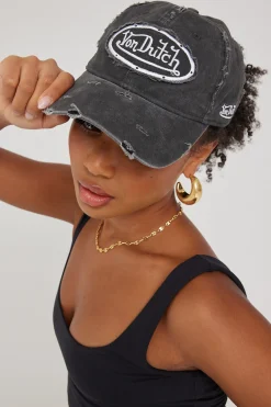 Washed Black Canvas Embroidery Patch Destroyed Wash Cap Black Wash/Grey Embro