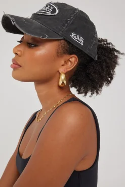 Washed Black Canvas Embroidery Patch Destroyed Wash Cap Black Wash/Grey Embro