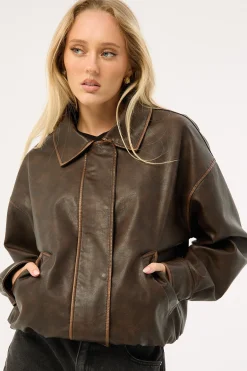 Washed Maxx PU Bomber Brown