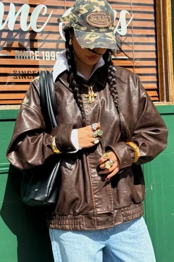 Washed Maxx PU Bomber Brown