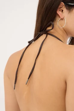 Washed PU Tie Up Bralette Washed Brown