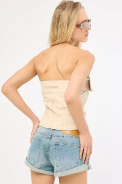 Wasteland Strapless Denim Corset Top Sand