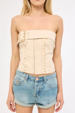 Wasteland Strapless Denim Corset Top Sand