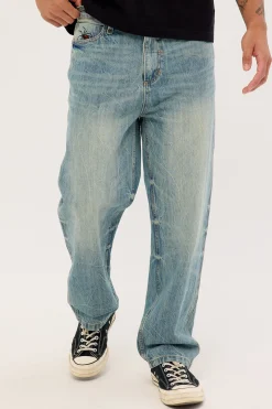 Web Of Deceit Mid Slacker Denim Jean Dirty Crinkle Blue