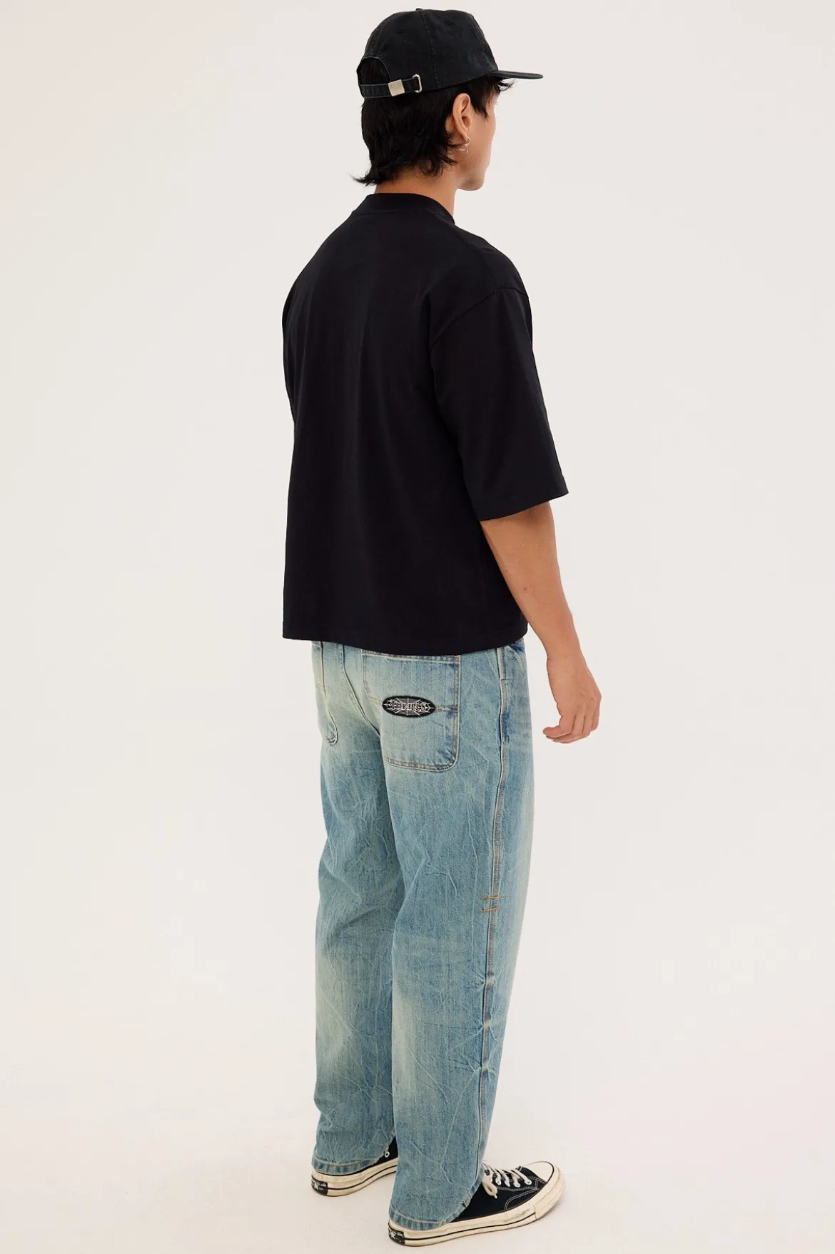 Web Of Deceit Mid Slacker Denim Jean Dirty Crinkle Blue