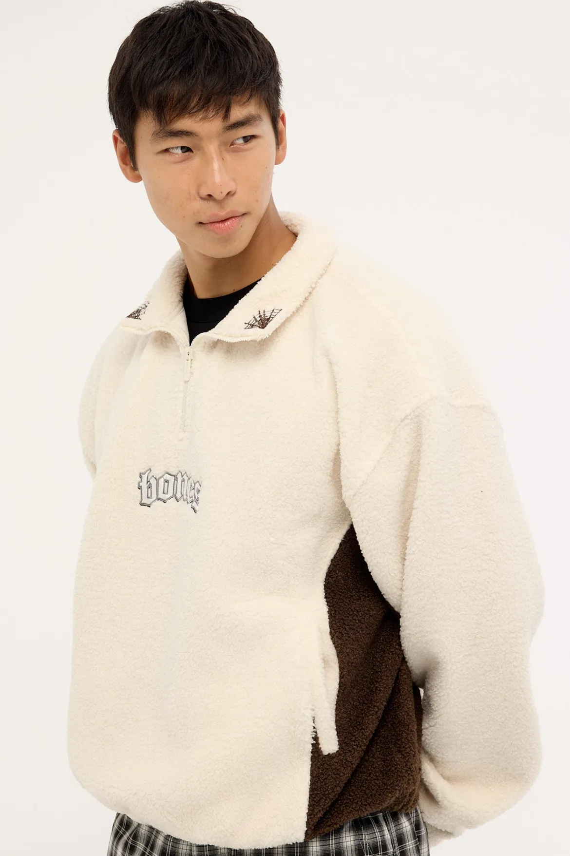 Webbed Collar Sherpa 1/4 Zip Stone