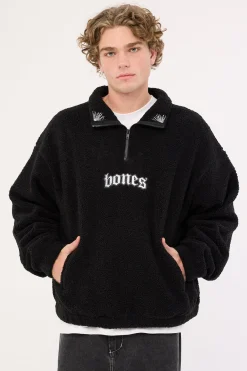 Webbed Collar Sherpa 1/4 Zip Black