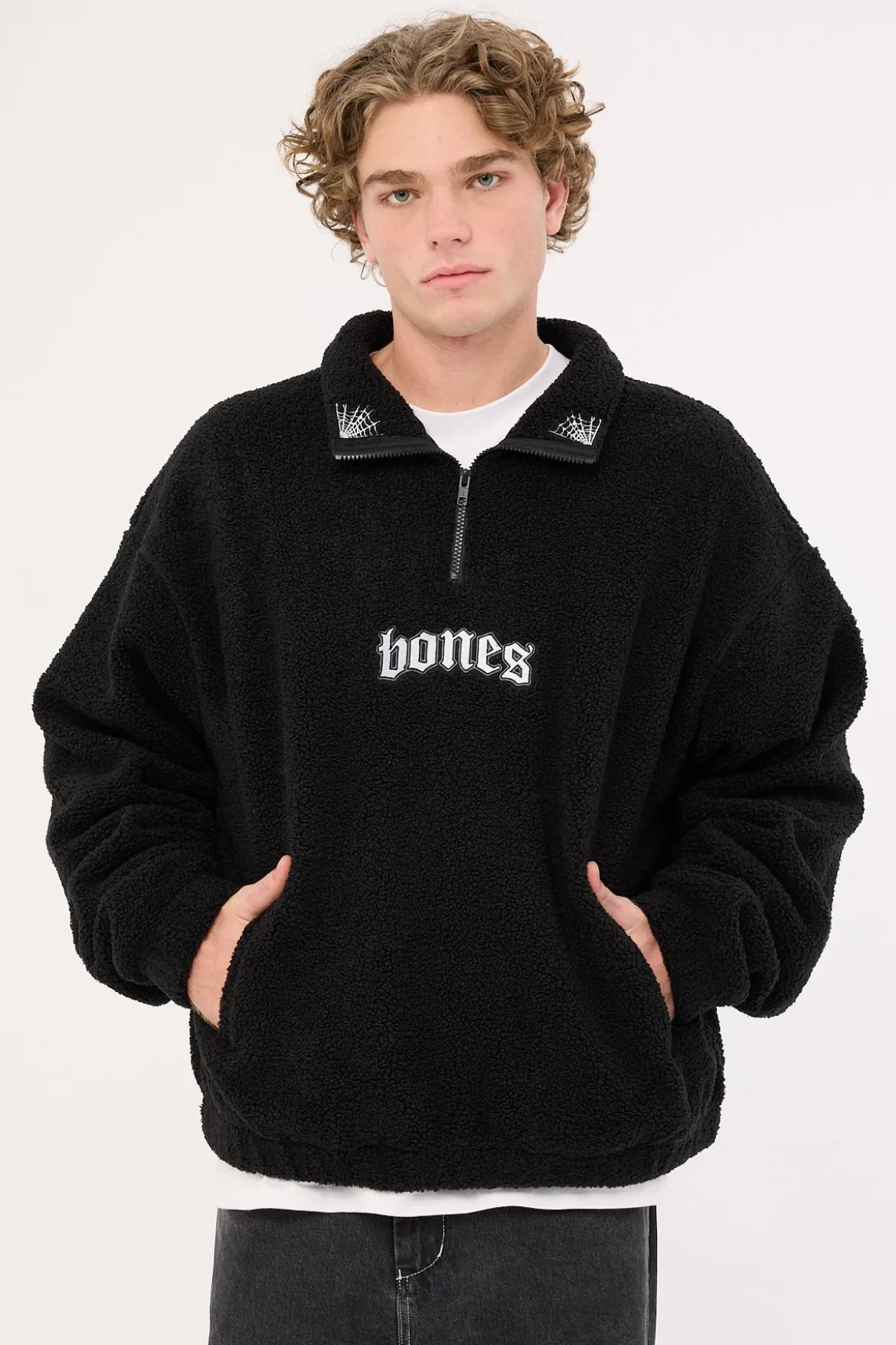 Webbed Collar Sherpa 1/4 Zip Black