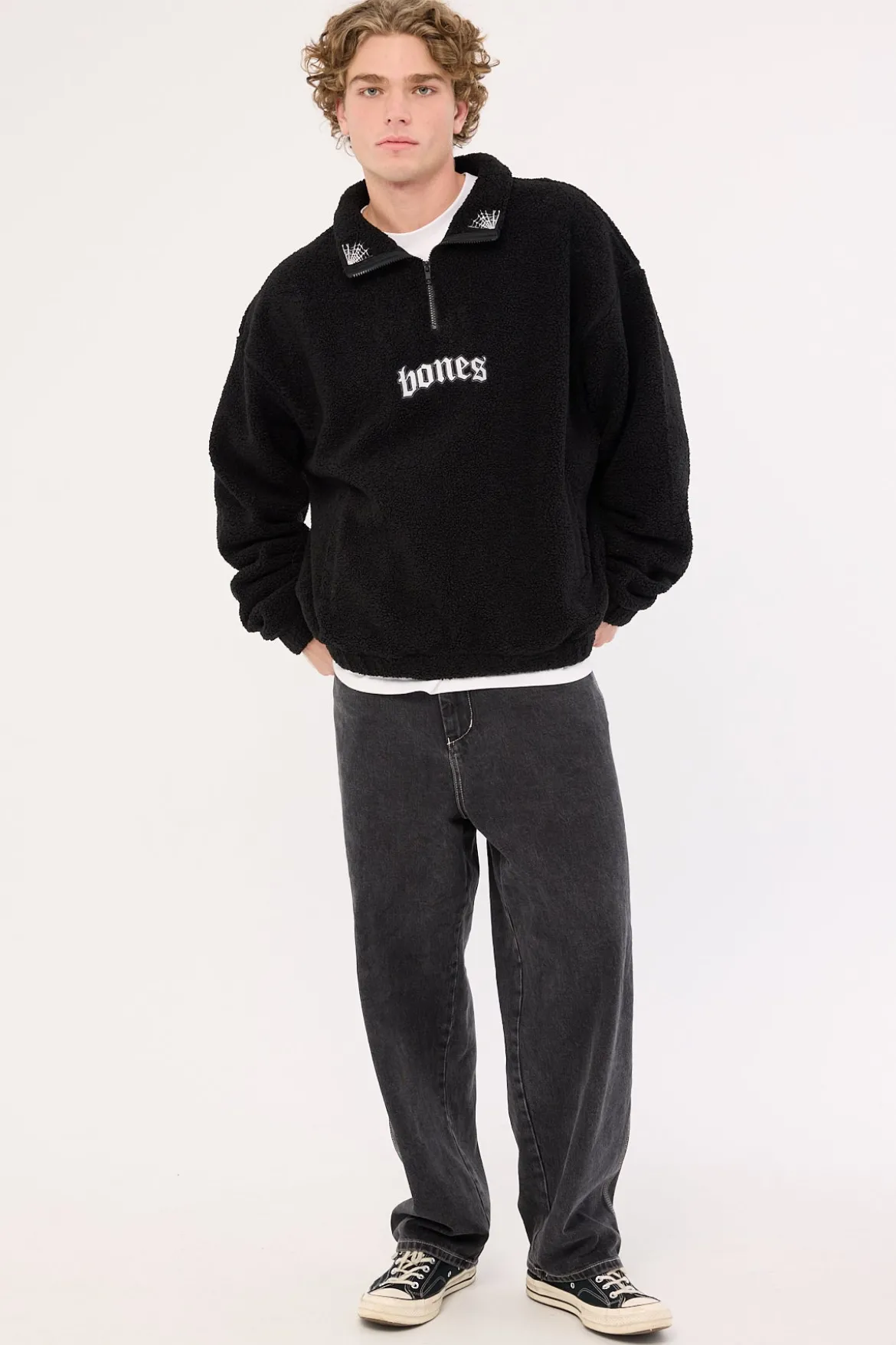Webbed Collar Sherpa 1/4 Zip Black