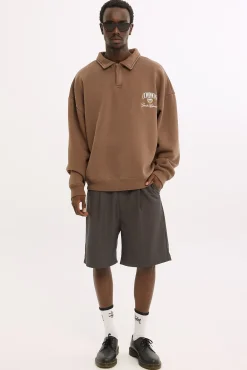 Whitaker Cropped Rugby Fleece Sweater Washed Coffee