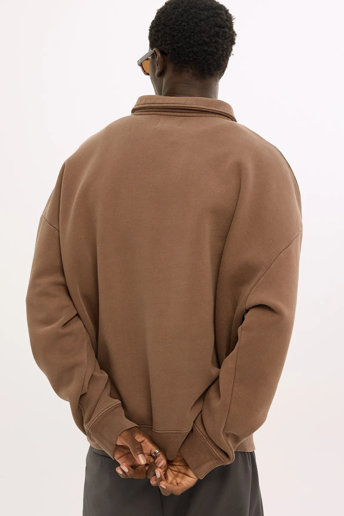 Whitaker Cropped Rugby Fleece Sweater Washed Coffee