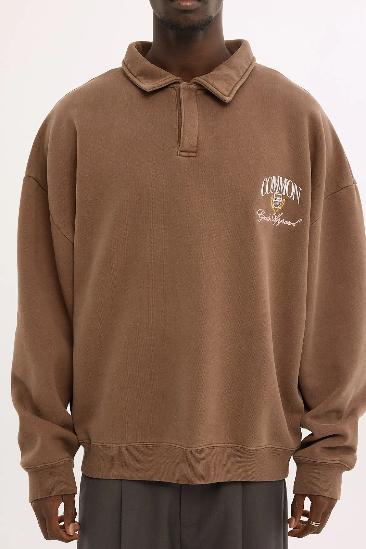 Whitaker Cropped Rugby Fleece Sweater Washed Coffee