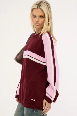 White Lines Two L/S Crew Neck Knit Burgundy