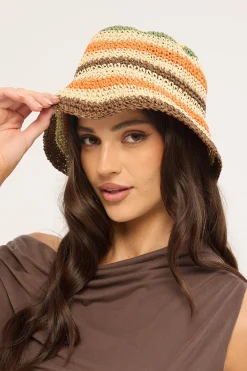 Wicker Stripe Bucket Hat Orange Stripe