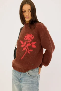 Wild Rose Knit Sweater Cocoa/Red