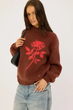 Wild Rose Knit Sweater Cocoa/Red