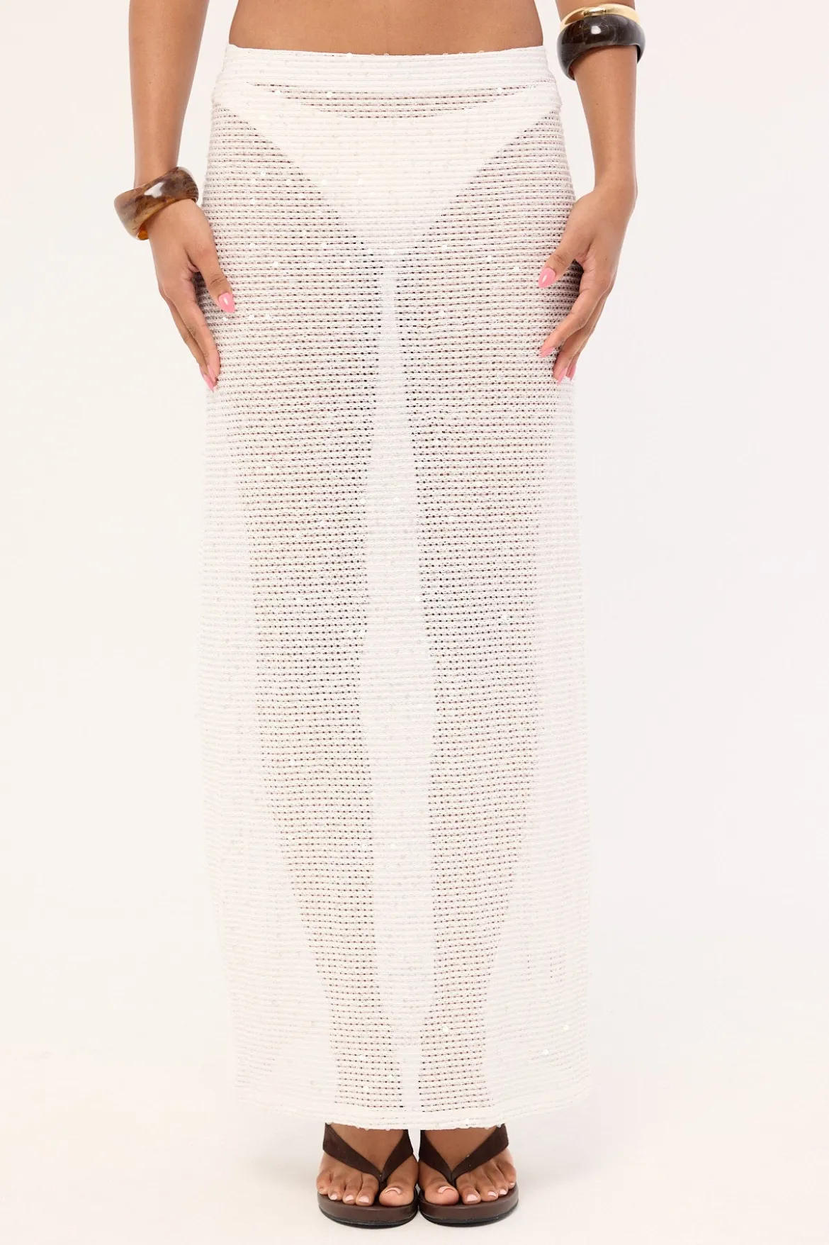 Willa Crochet Sequin Maxi Skirt White