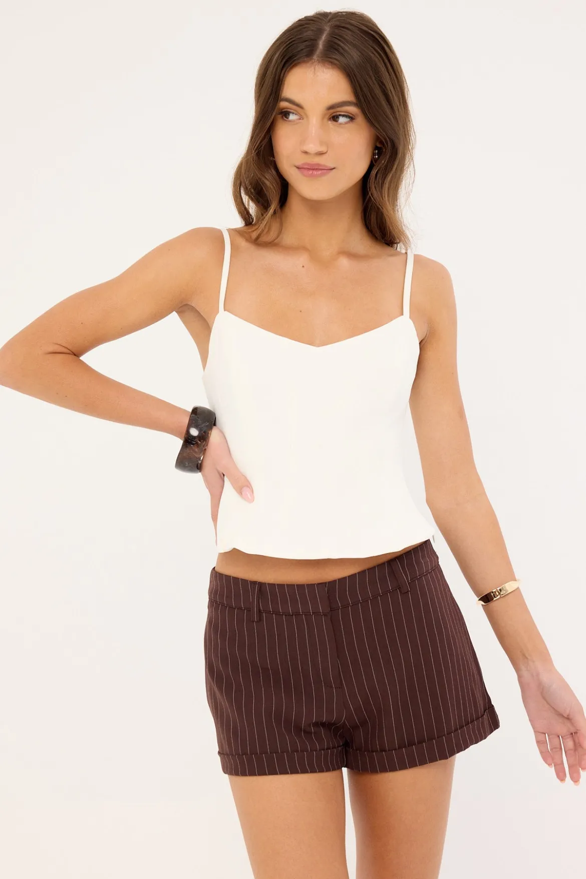 Wiluta Short Dark Brown Pinstripe