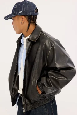 Wingman Recycled PU Leather Jacket Washed Black