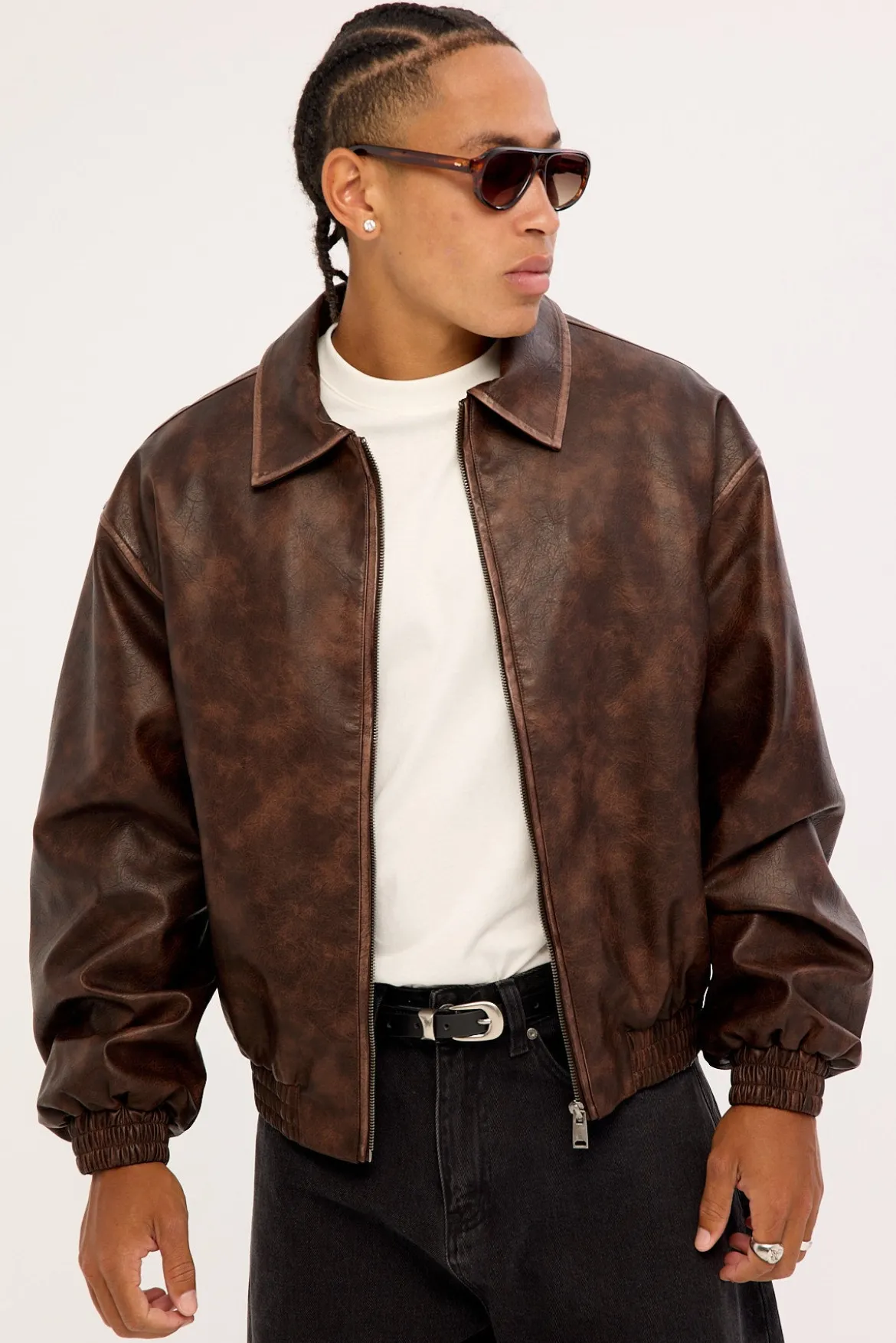 Wingman Recycled PU Leather Jacket Washed Brown