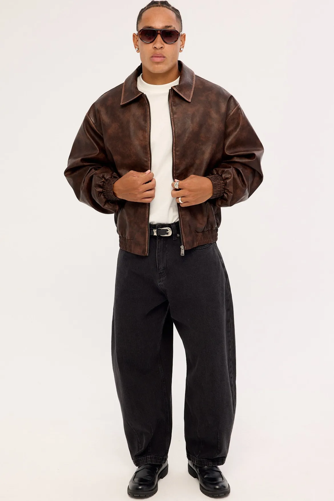 Wingman Recycled PU Leather Jacket Washed Brown