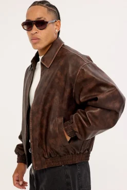 Wingman Recycled PU Leather Jacket Washed Brown