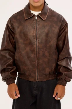 Wingman Recycled PU Leather Jacket Washed Brown