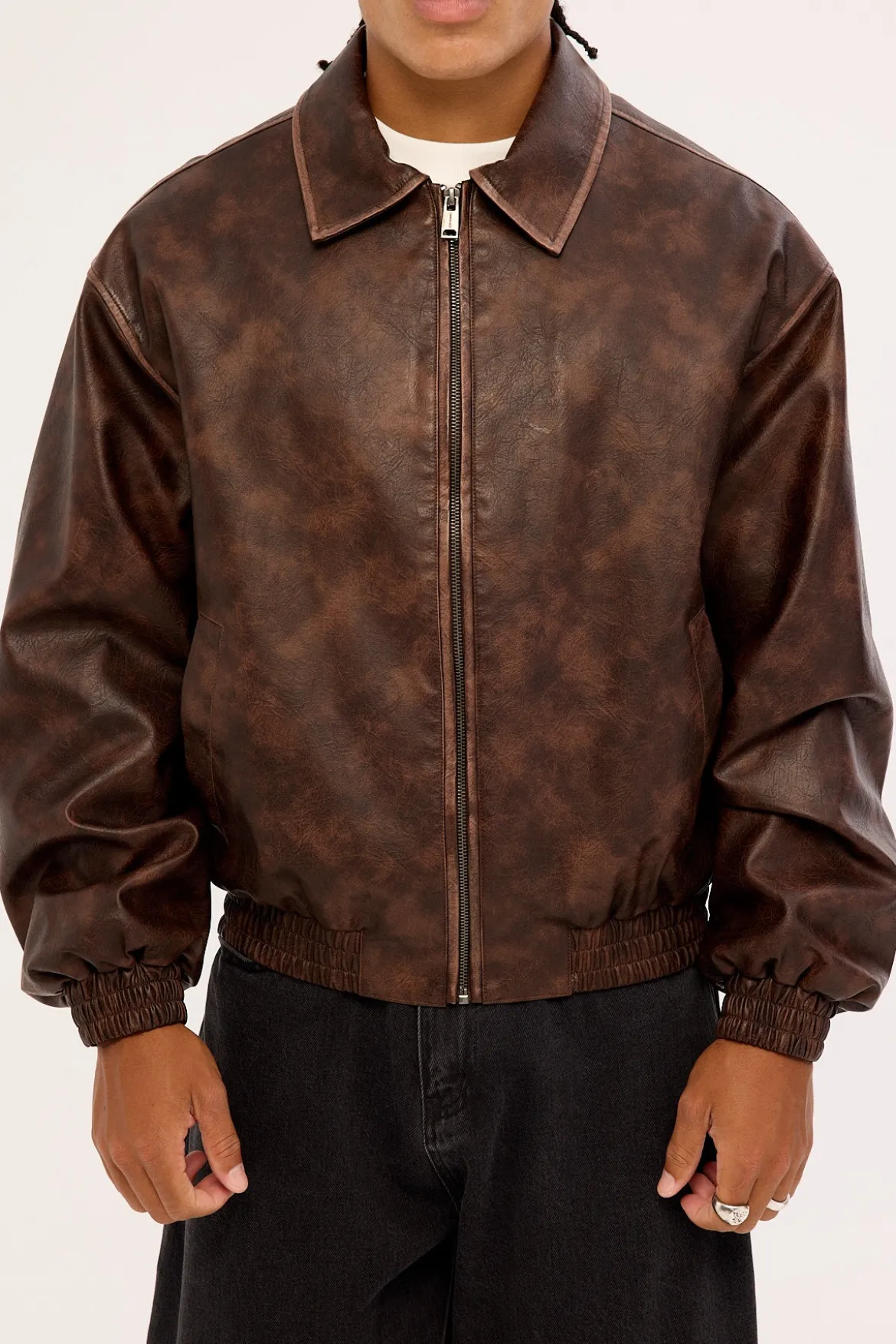 Wingman Recycled PU Leather Jacket Washed Brown