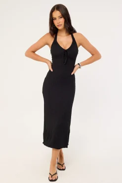 Winnie Halter Midi Dress Black