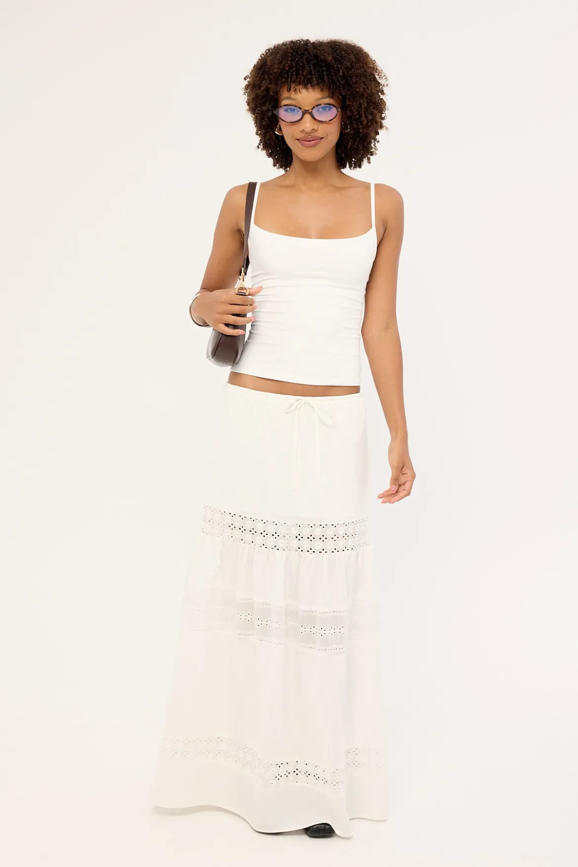 Winona Splice Broderie Maxi Skirt White