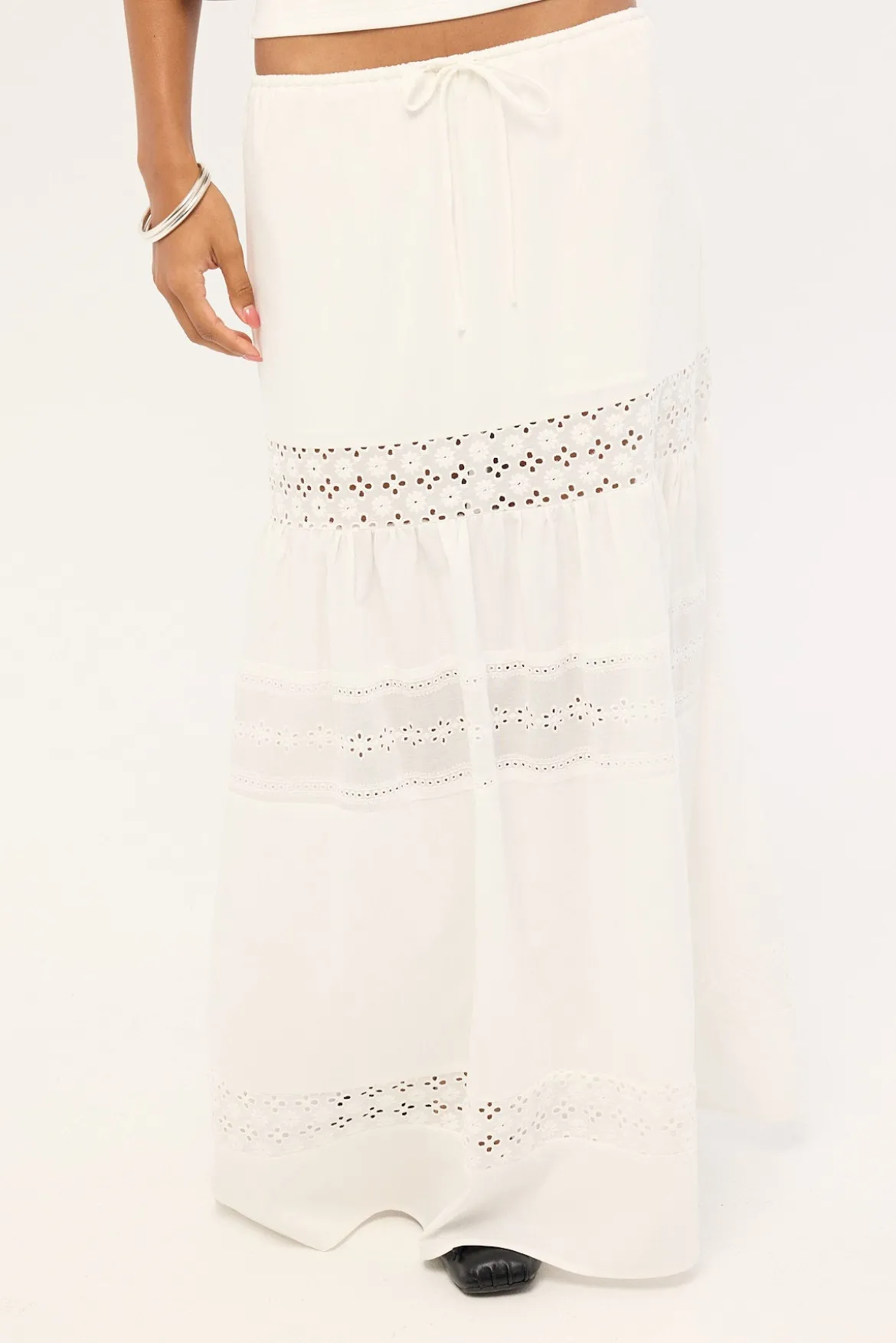 Winona Splice Broderie Maxi Skirt White