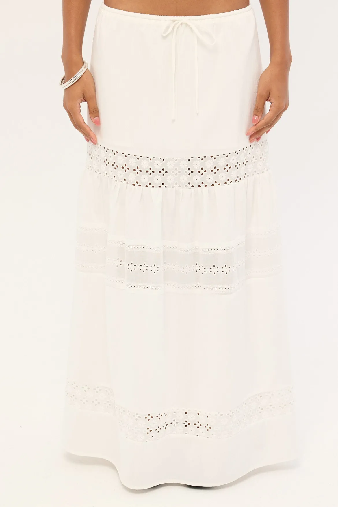 Winona Splice Broderie Maxi Skirt White