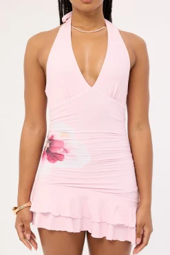 Wisteria Flower Halter Mini Dress Pink