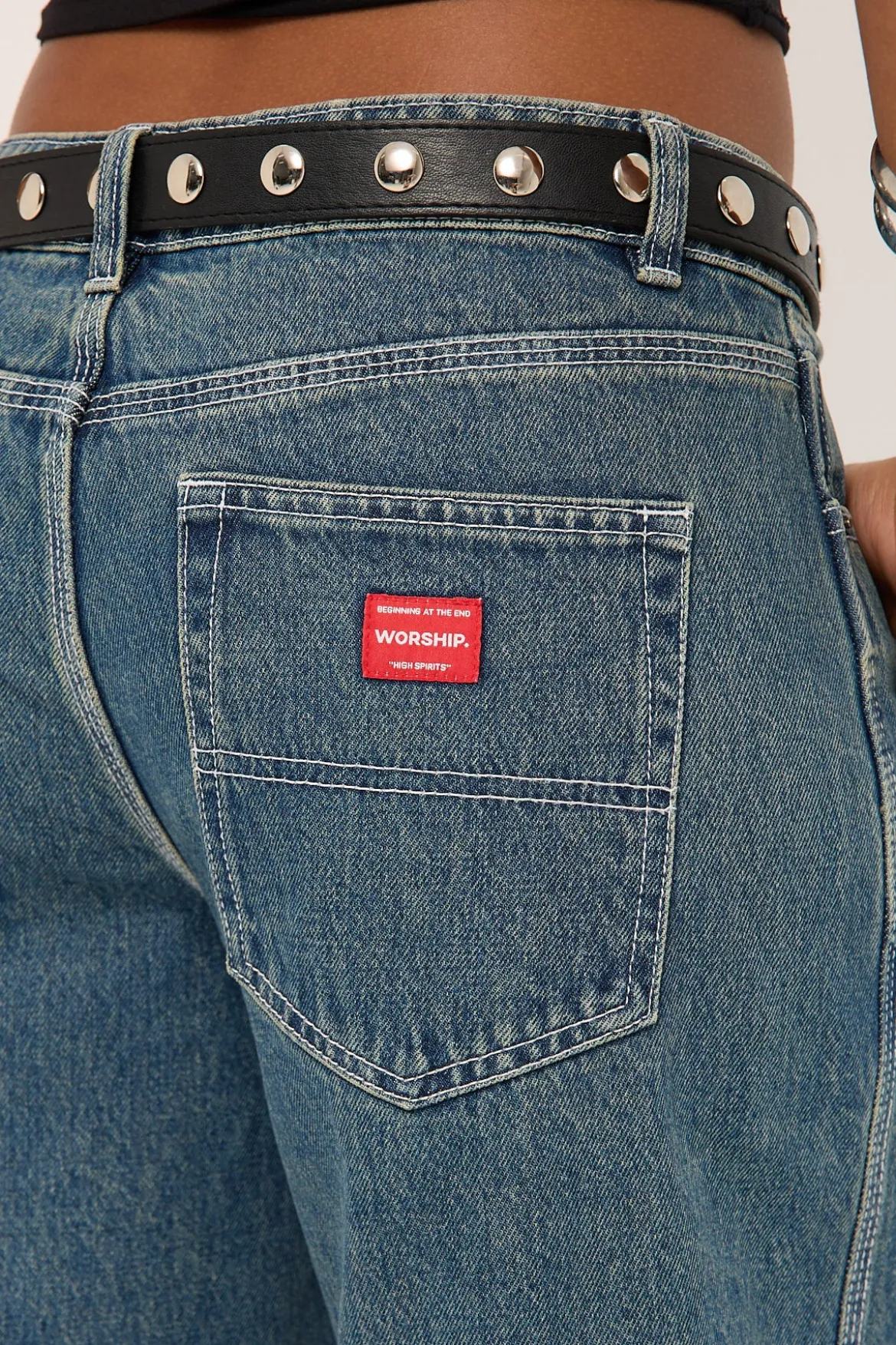 Worship Big Baggy Denim Short Dirty Mid Blue