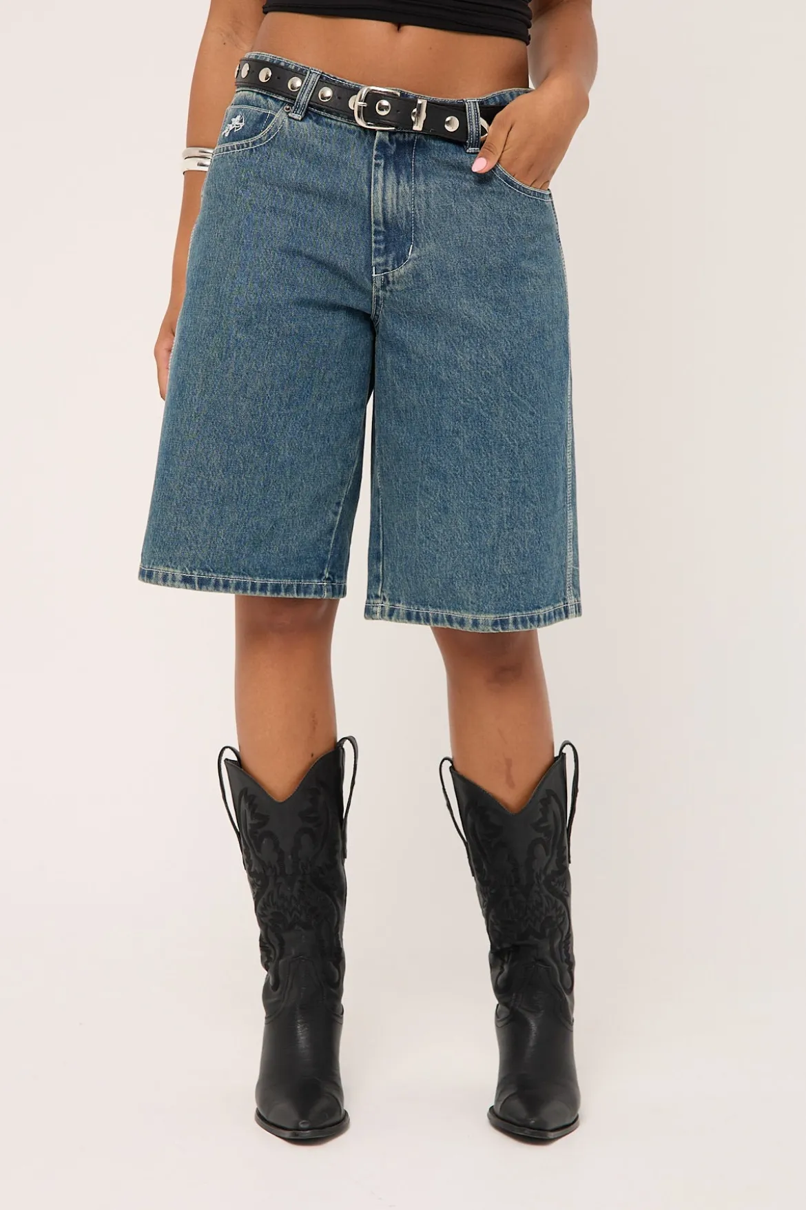Worship Big Baggy Denim Short Dirty Mid Blue