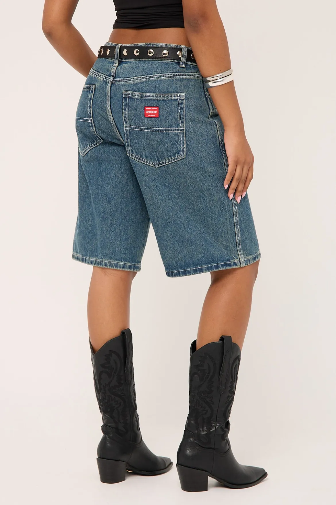 Worship Big Baggy Denim Short Dirty Mid Blue