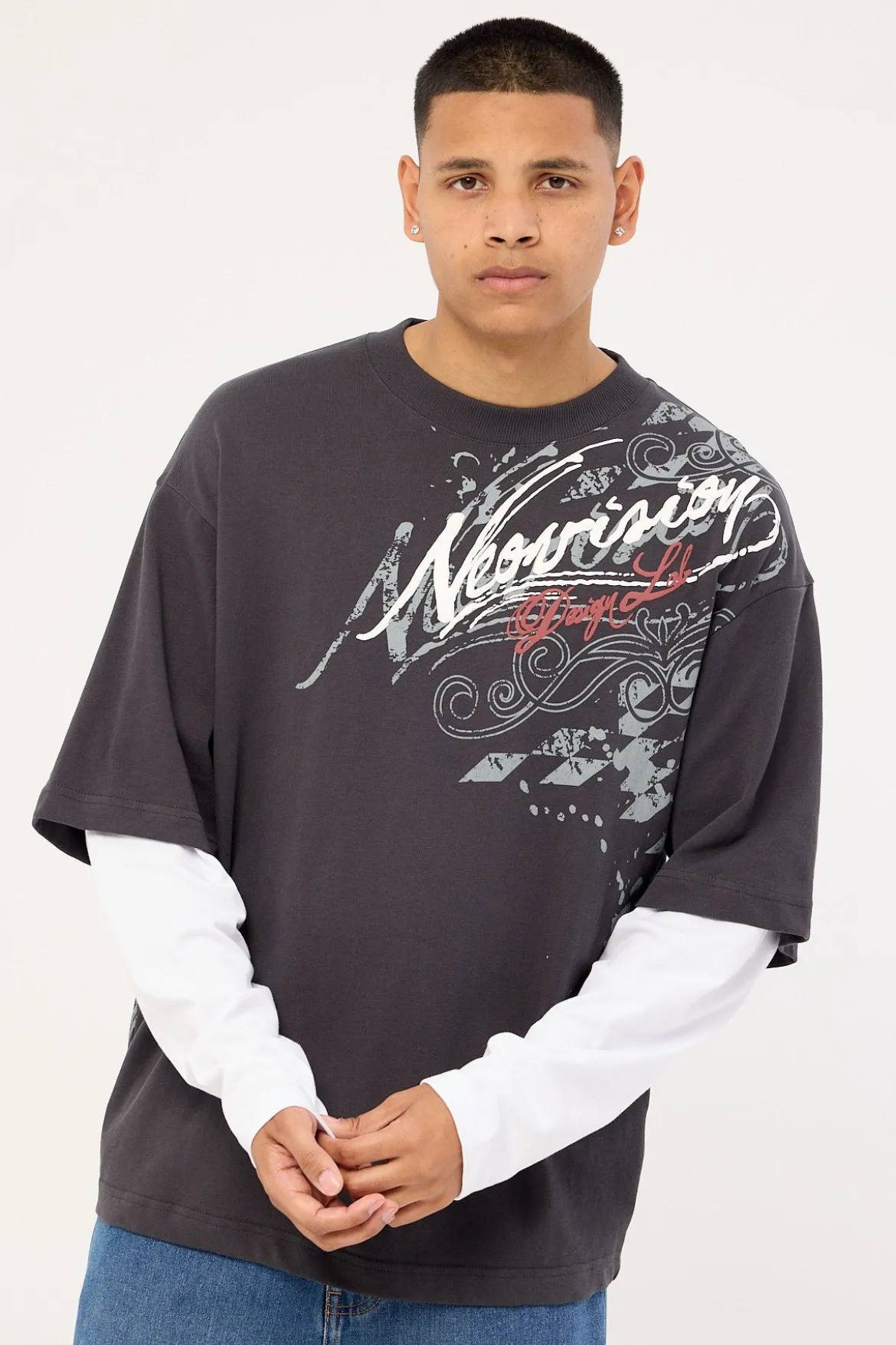 Wreckage Layered Long Sleeve Tee Asphalt